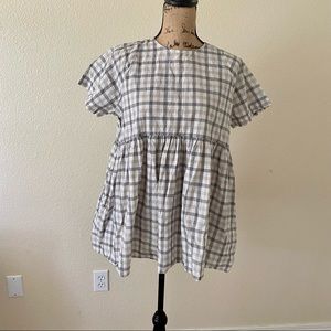 Urban Outfitters M Tiered Smock Top Checked 100% Cotton Casual